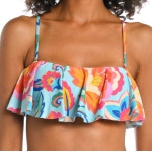 La Blanca Bikini Set ruffle bandeau top with hipster bottoms size 14